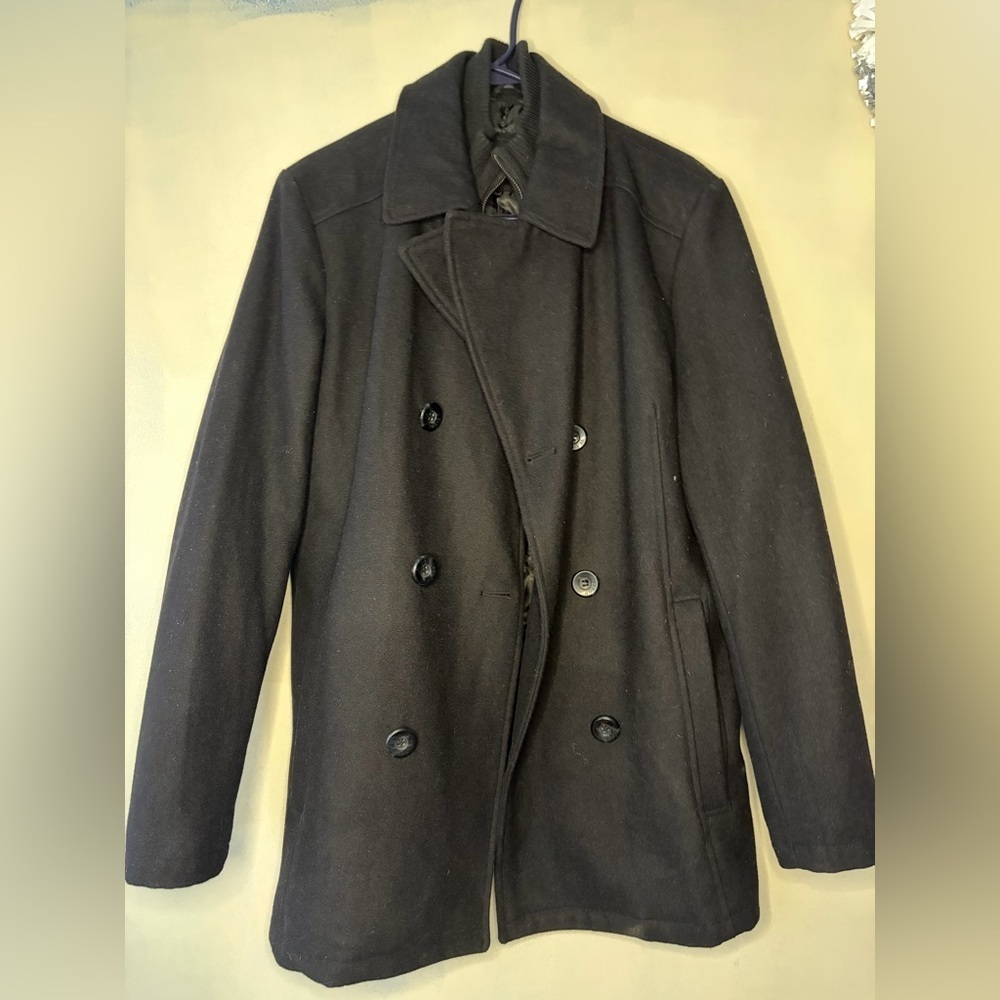 Men’s guess wool blend pea coat size S zipper preppy church